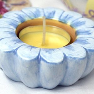 Blue Flower Shaped Ceramic Tealight Candle Holder #13281 (NWT) #3
